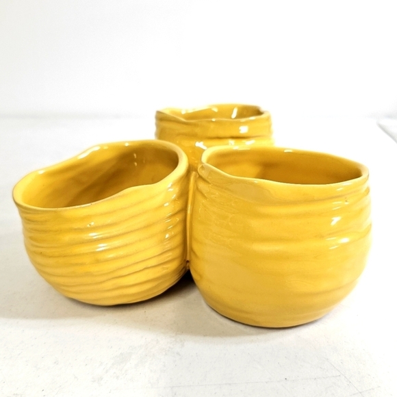 Yellow mustard 3 fused pottery Condiment serveware container, kitchen essential - Picture 2 of 7